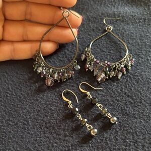 Silver/Black dangle & lavender crystal Dangle earrings